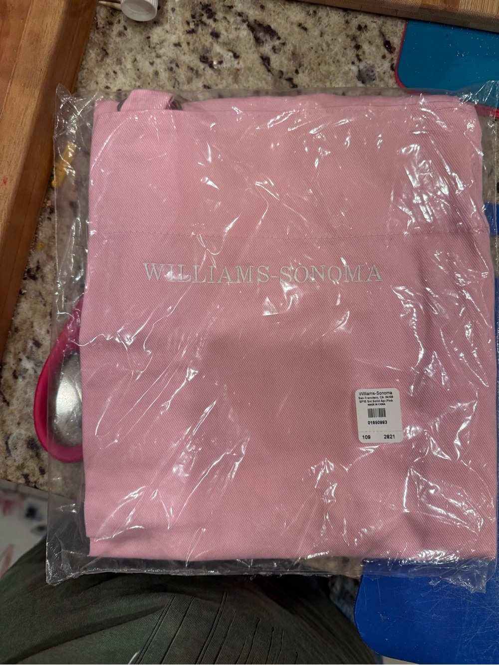 Williams Sonoma Pink Apron with Embroidered Logo